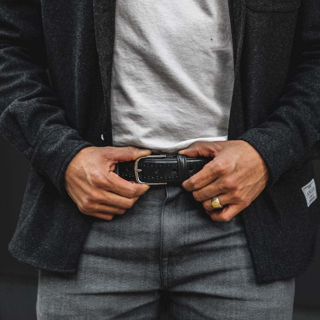 Men's Brogue Leather Belt | Black, view 4
