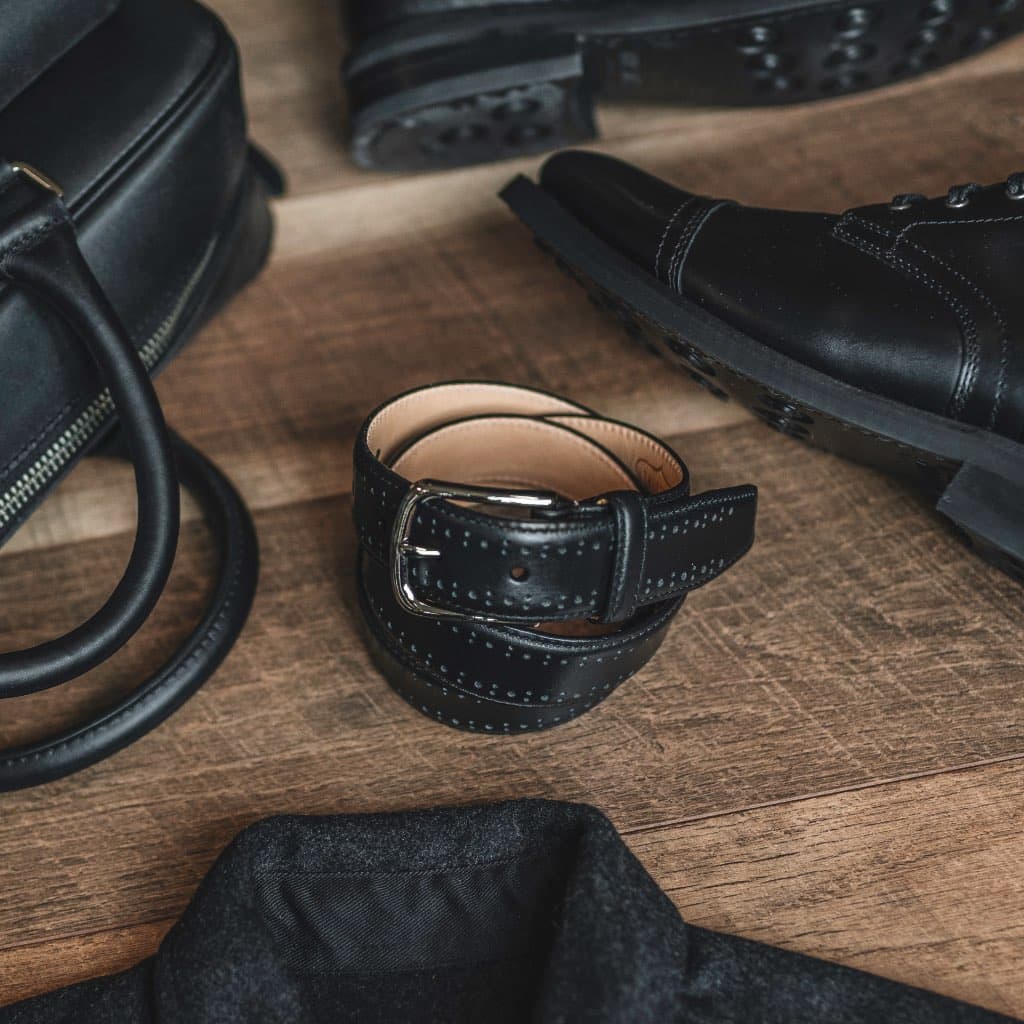 Men's Brogue Leather Belt | Black, view 6